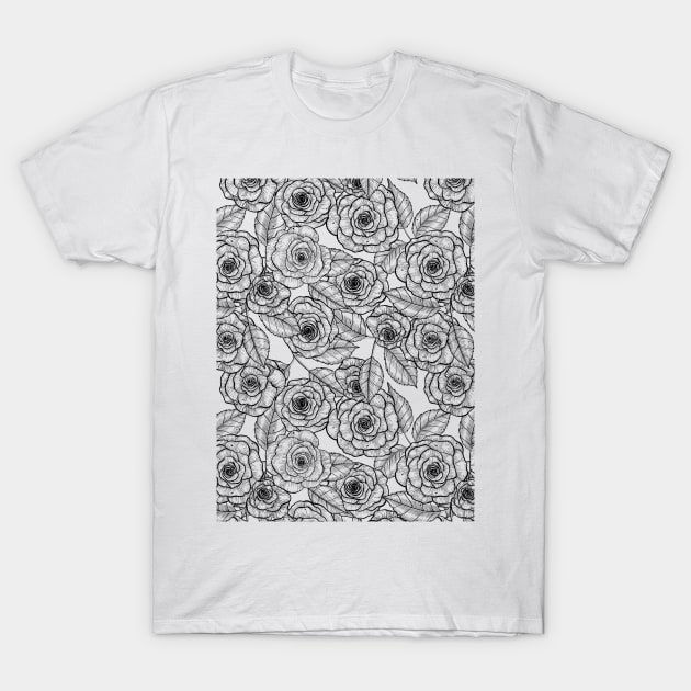 Roses hand drawn pattern T-Shirt by katerinamk